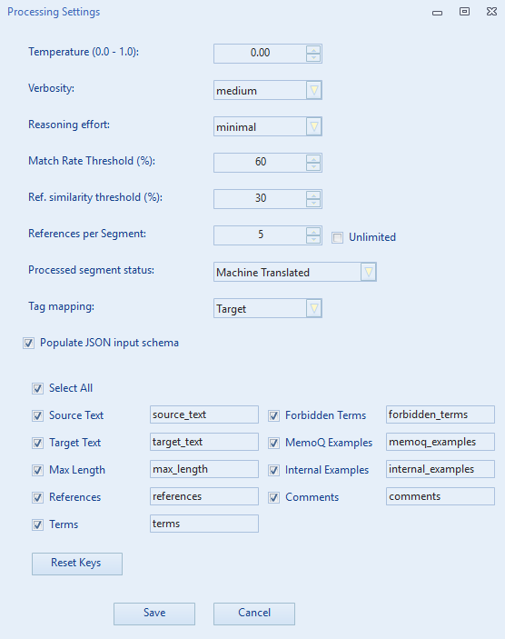 Advanced Processing Settings Dialog
