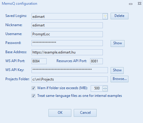 MemoQ Configuration Dialog